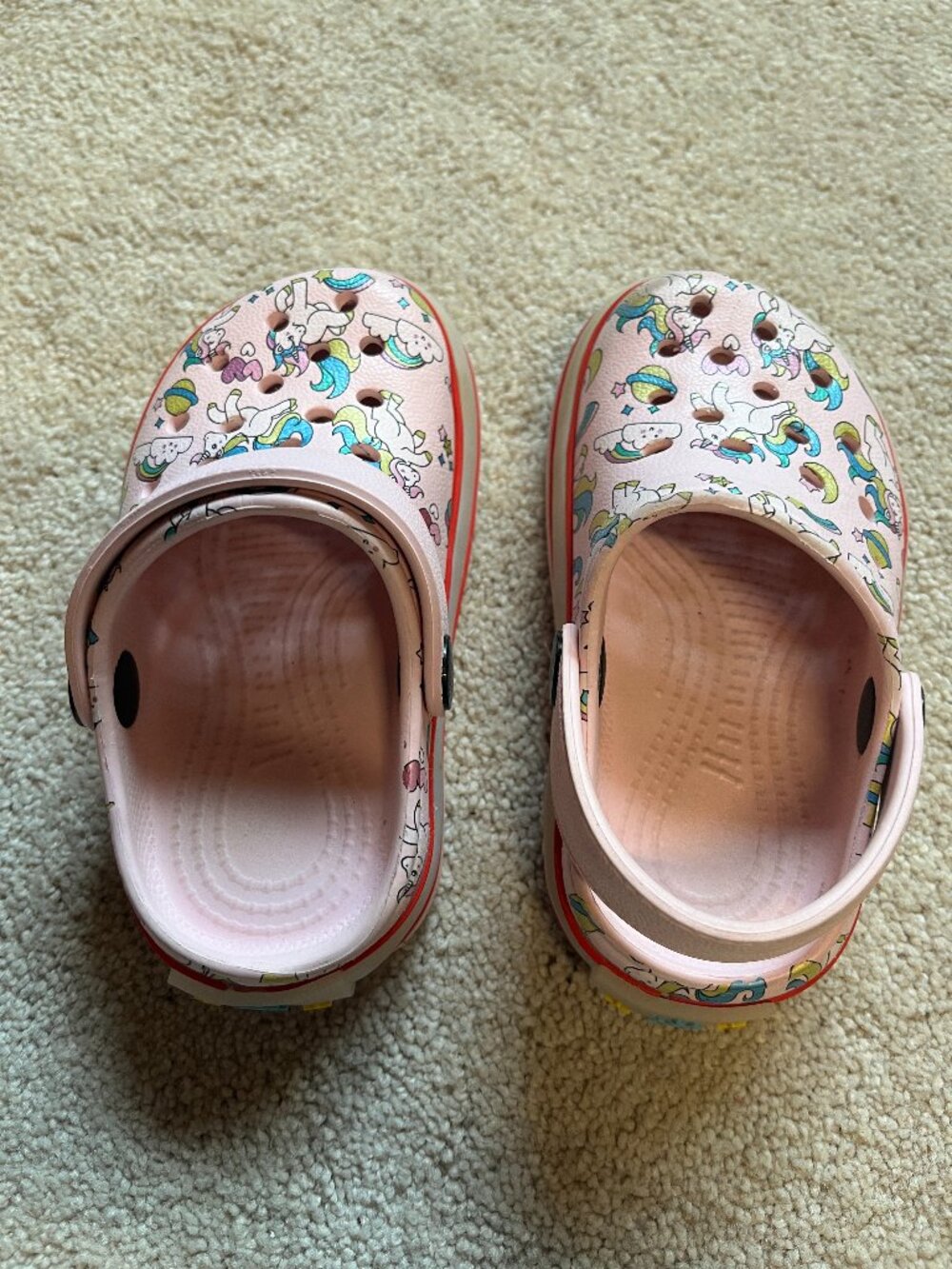 Pink Unicorn Rainbow Girls Clogs Size 25  (Previously Worn)